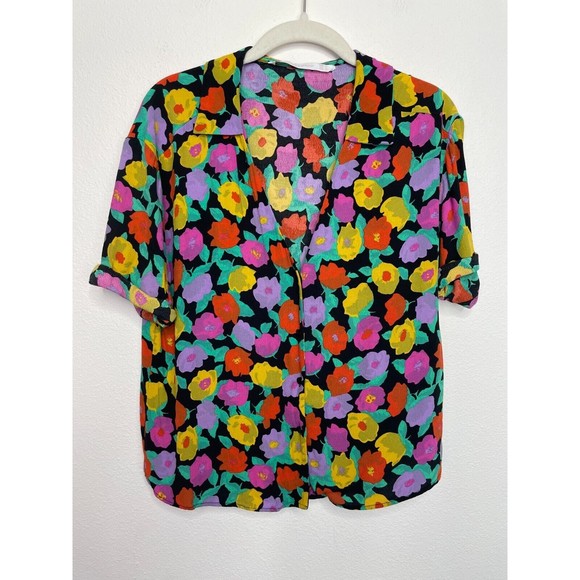 ZARA Trafaluc Small Floral Print Button-Up Shirt Open V-Neck Rolled Short Sleeve - Picture 6 of 16